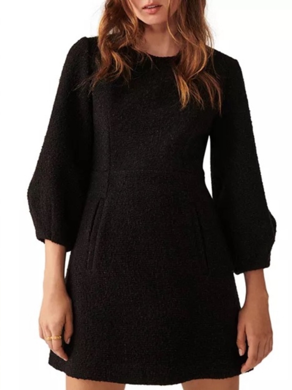 ba&sh Melba Bouclé Puff-Sleeve Mini Dress with Pockets